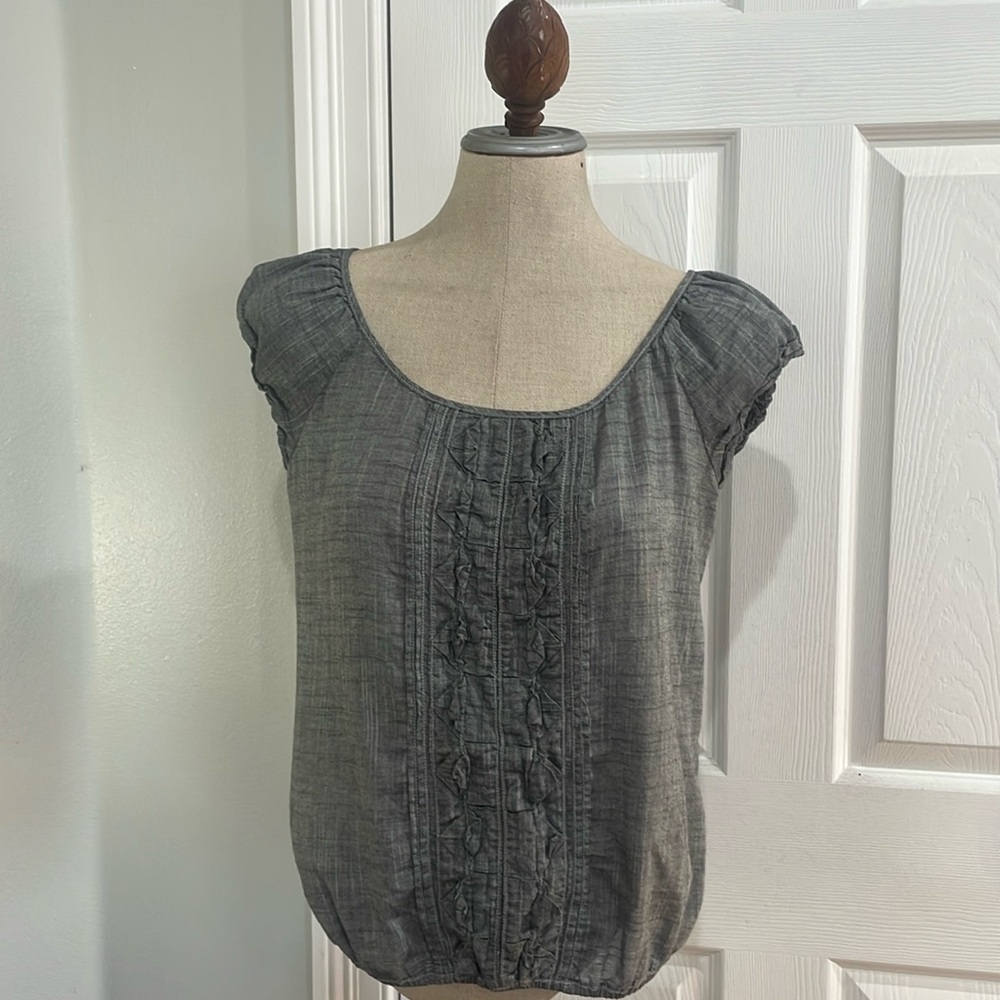 Vintage Y2K Sophie Max 100% cotton cap sleeve pleated Gray Top blouse women’s M